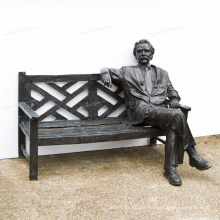 Good quality cast metal statue male sitting on bench for decoration garden backyard ornament